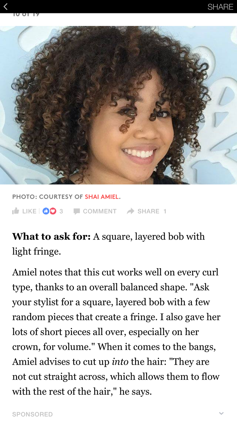 I love the volume on this- once again, prob lighter on the bangs. But I’m not sure it would work with how dead my curls are. The shape seems like it could still work though.